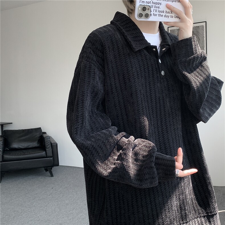 美式复古雪尼尔polo领卫衣大码设计重磅翻领外套LW609特P45加绒55,女装短外套,电商B215