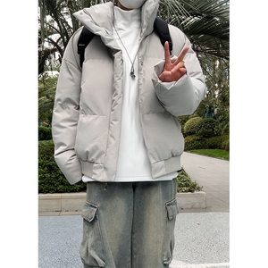 现货5W件冬季三防美式重磅硬挺boxy羽绒纯色立领棉衣外套加厚棉服图片
