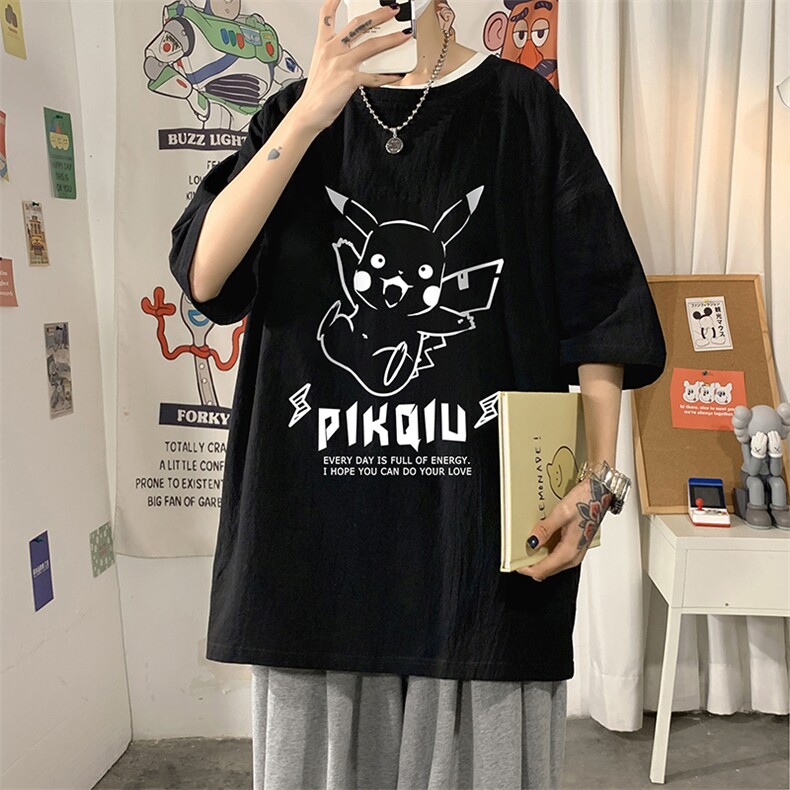 YT26078-P30 亚麻短袖t恤男大码五分袖男宽松七分袖 海报风图片