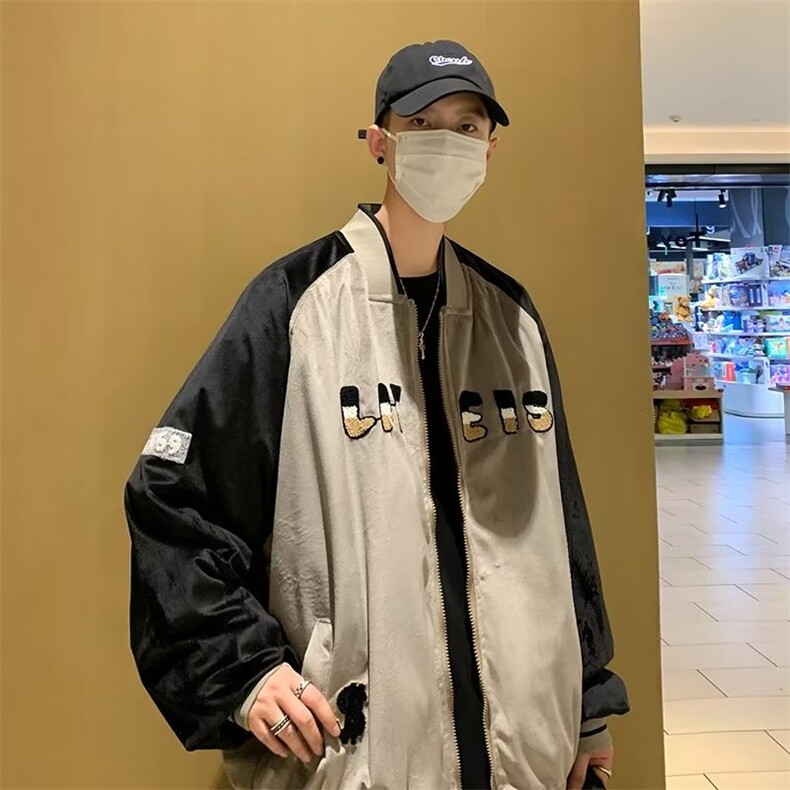 美式日系原宿潮牌长袖潮简约日系棒球领夹克时尚男外套新款W06,男装夹克,星座1116A-1（原606A）