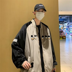 美式日系原宿潮牌长袖潮简约日系棒球领夹克时尚男外套新款 W06图片