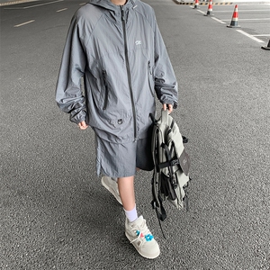 夏季薄款户外防晒衣套装男山系机能风宽松休闲百搭连帽运动两件套,男装防晒衣,星座410-6（原星座1304-1）