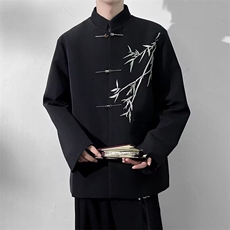新中式翠竹中山装唐装男装西服结婚订婚男垫肩风外套W6596-P65，男装西服，星座412-3