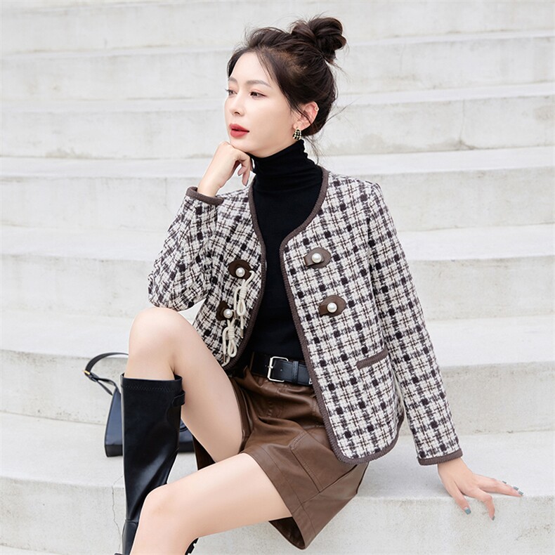 毛呢女2025年秋冬新款时尚气质高级感小个子pu短裤,女装短外套,韩美纤衣