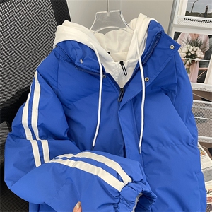 F64-P80 冬季2024新款休闲面包服美式潮牌假两件连帽棉衣男款图片