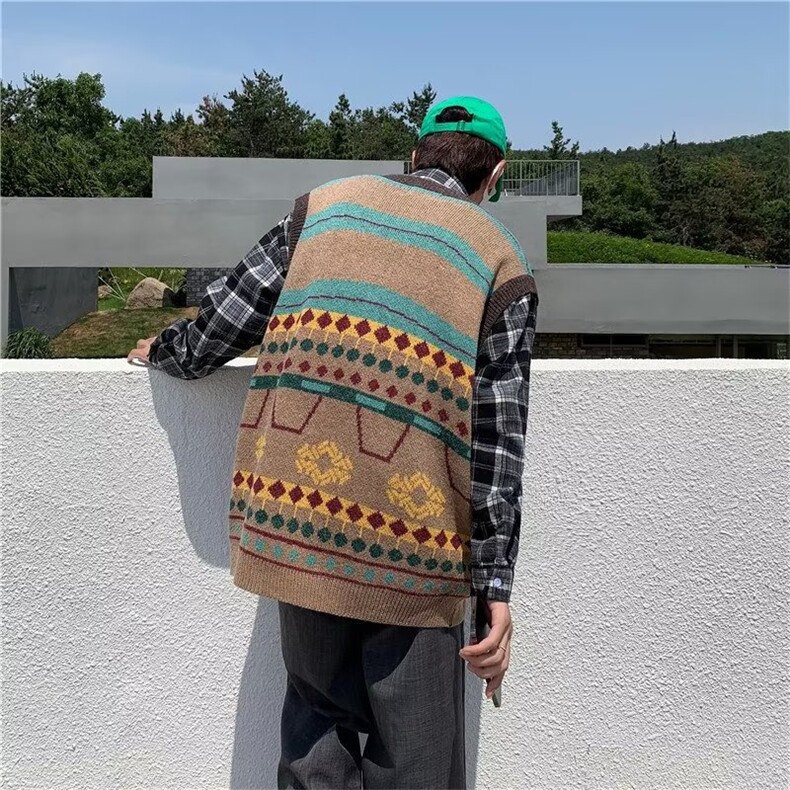 复古针织马甲男秋冬韩版潮流ins宽松百搭V领毛衣背心W3740-P40,男装背心/马甲,星座512-2