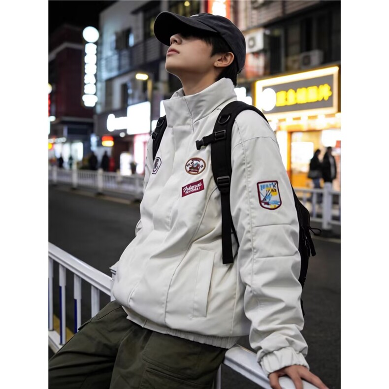 有货。潮牌贴标刺绣夹克男士春秋2026宽松棒球服外套W6936-P66,男装夹克,星座412-3