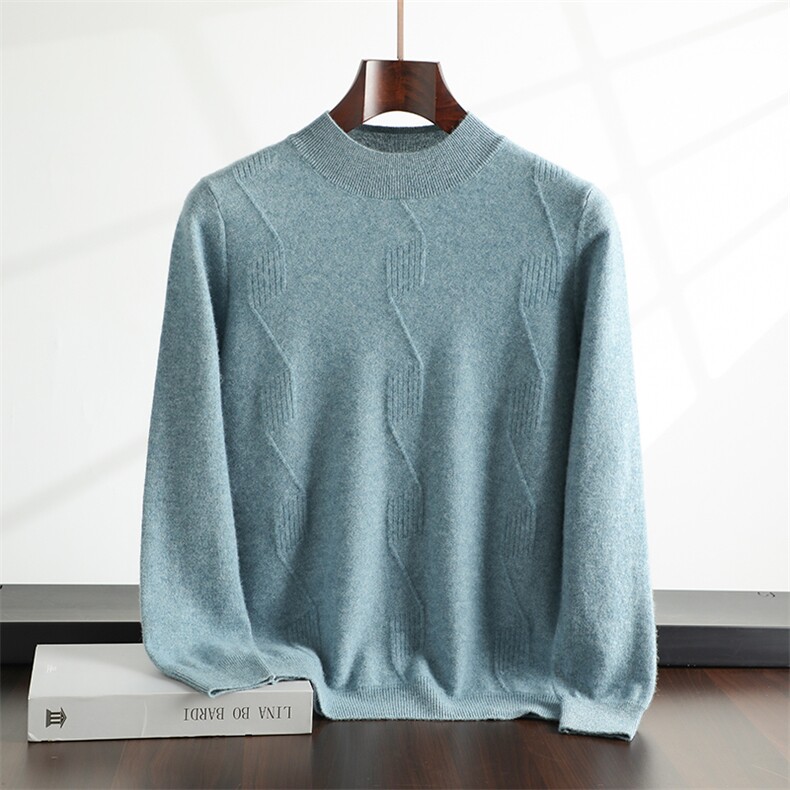 2025年秋季长袖套头常规款半高领菱形时尚百搭通勤羊绒衫，男装羊绒开衫，飞邦羊绒