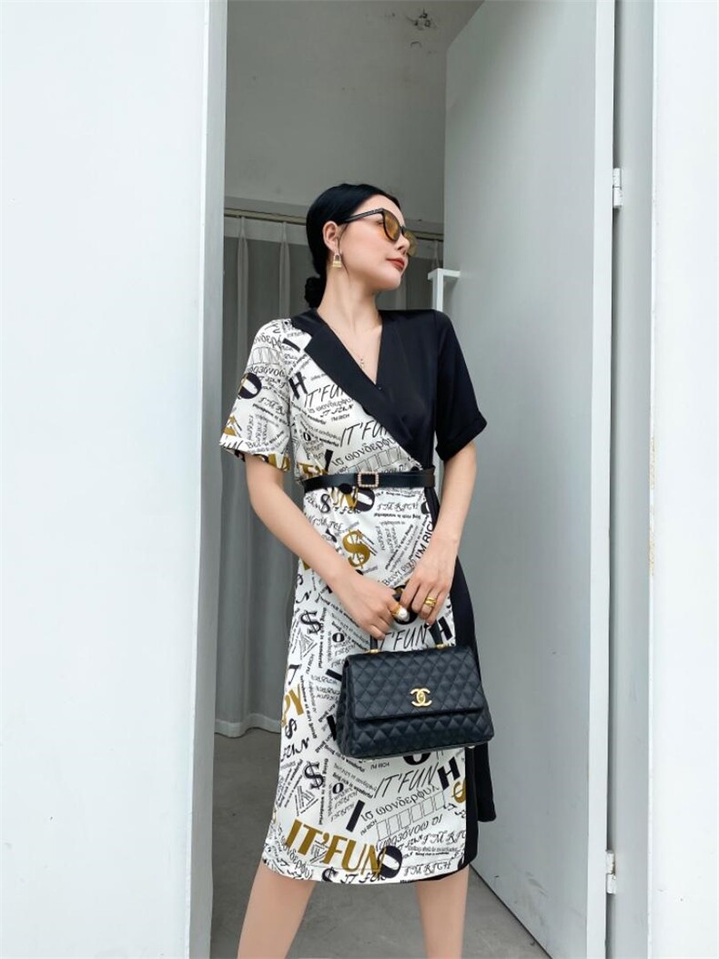 夏季拼接连衣裙，女装连衣裙，M&G