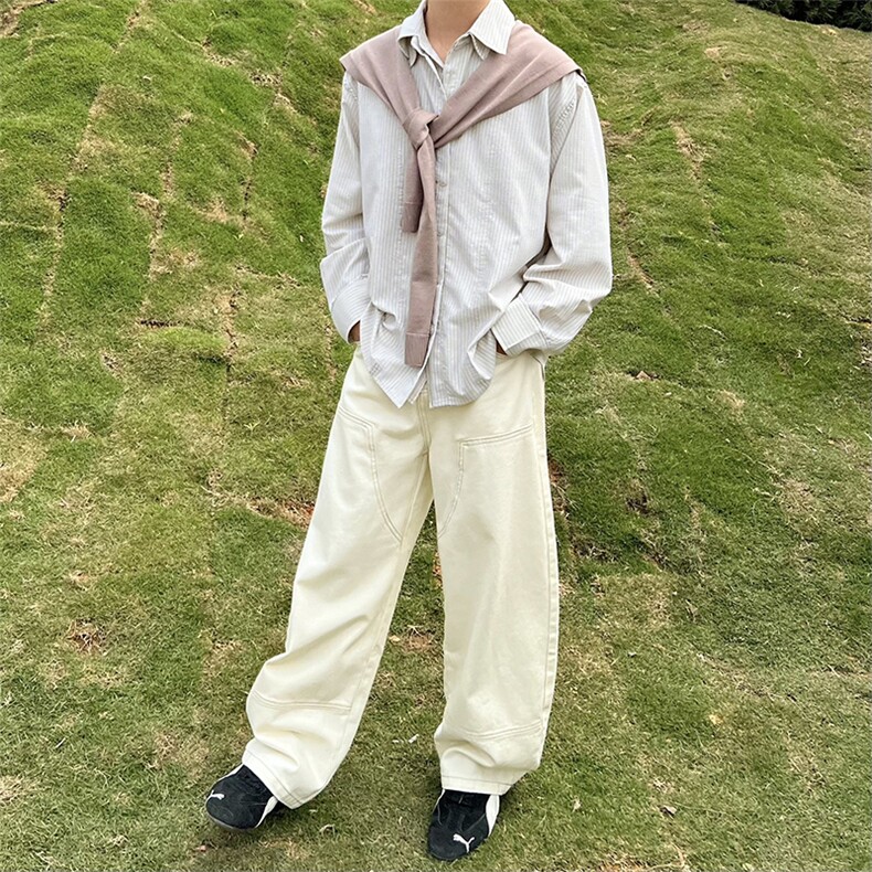 抖音得物品质二开春装美式潮牌披肩条纹长袖衬衫男女休闲宽松衬衣,男装衬衫,电商A443