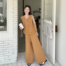 多巴胺洋气减龄马甲阔腿裤套装女2025夏新款小个子休闲减龄两件套，女装套装/套裙，2C277