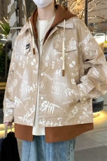 2026春秋款假两件连帽夹克潮牌印花涂鸦夹克外套A436-D1210-P73，男装夹克，电商A436