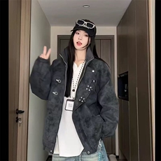 网络图现货美式潮牌扎染新中式雾面立领棒球服皮衣J96036-P68，男装皮衣，星座715-7