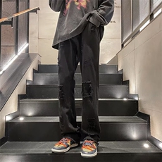 欧美高街vibe裤子潮牌穿搭牛仔裤男修身破洞微喇叭裤SE21P45，男装牛仔裤，星座1116-2