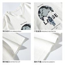 T108P23白底平铺加大码纯港风情侣学生宇航员月球印花T恤夏，男装T恤，电商A050