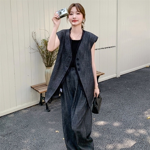 气质牛仔马甲阔腿裤套装女夏2025新款大方得体穿搭减龄洋气两件套图片