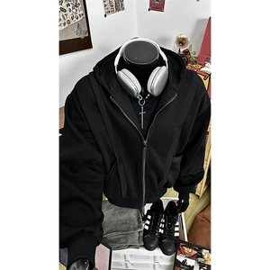 抖音得物品质二开 26春装美式高街结构辑明线卫衣开衫外套W78图片