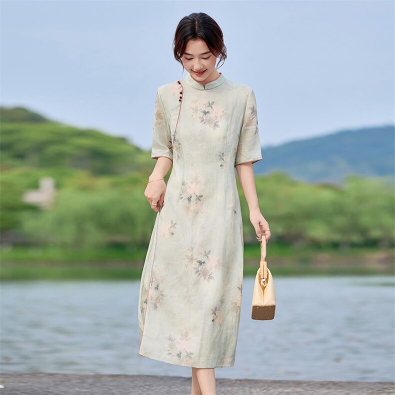 2026年夏季文艺/优雅苎麻旗袍,女装汉服/婚纱/旗袍/礼服,江南依恋