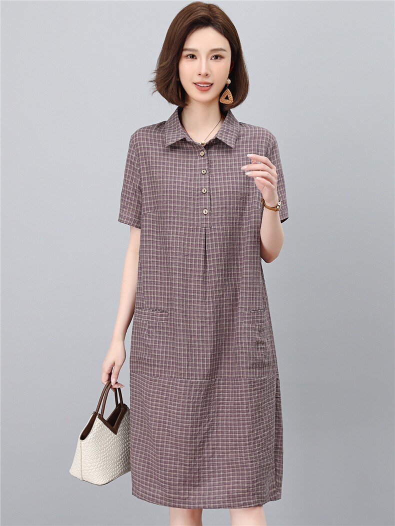 高端棉麻连衣裙女2026夏季新款宽松休闲中年妈妈薄款裙子,女装连衣裙,独衣靓