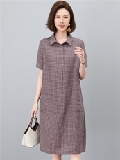 高端棉麻连衣裙女2026夏季新款宽松休闲中年妈妈薄款裙子，女装连衣裙，独衣靓