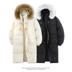 现货 中长款棉衣男冬季加厚棉袄宽松连帽毛领棉服外套M107-P120图片