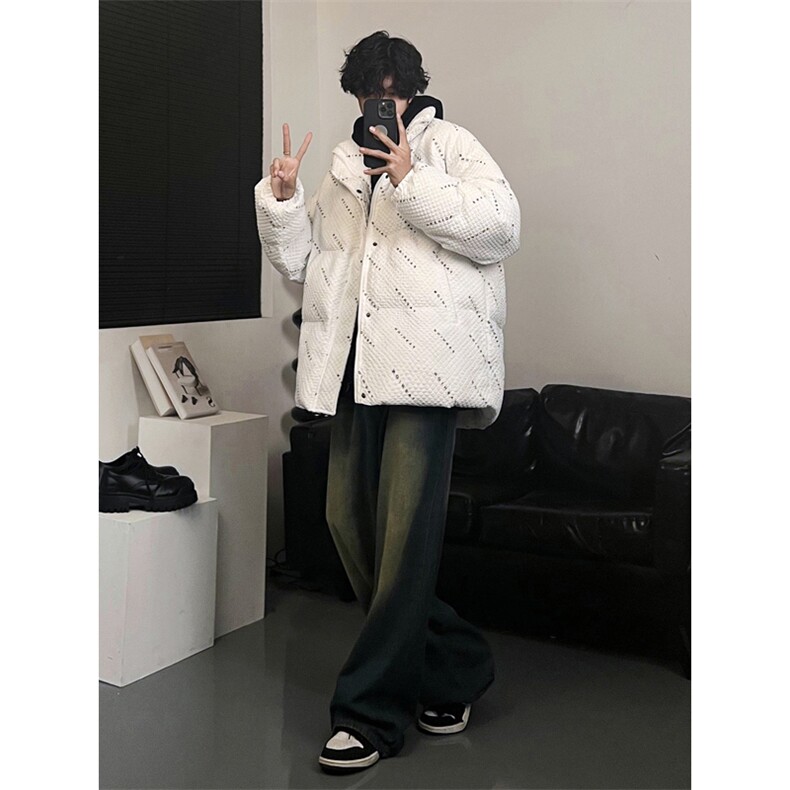 W8205P125控158华夫格印花棉衣冬季棉服外套宽松棉服情侣装男,男装棉衣,电商B205