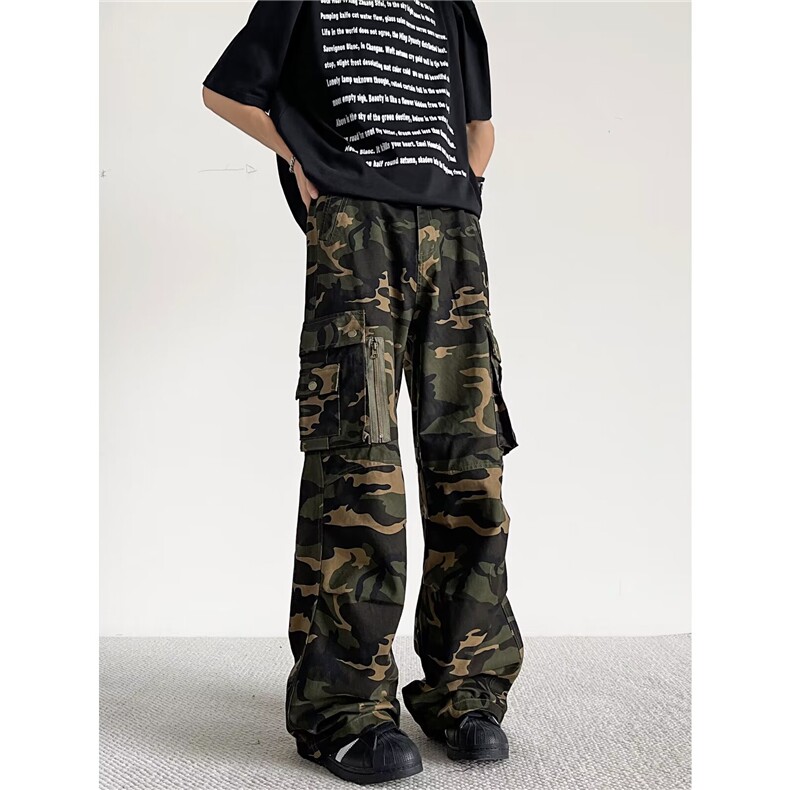 得物品质夏款男工装裤拉链大口袋拼接直筒宽松长裤h0075P68，男装工装外套，星座1013-1