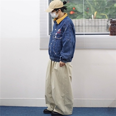 美式复古拼接刺绣大口袋牛仔外套男女宽松撞色翻领夹克百搭情侣，男装工装外套，星座1210-1