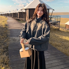 灰色刺绣小香风高级感外套女2025新款冬季短款绝美保暖夹克厚外套，女装毛呢外套，2D034