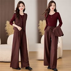 2025春秋季优雅气质套装裤女新款别致漂亮收腰巴甲内搭三件套，女装套装/套裙，魅家