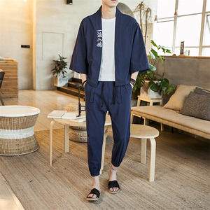夏装 大码风刺绣汉服套装棉麻唐装道袍开衫+九分裤 TZ01/P85图片