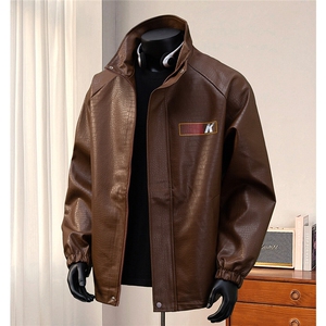 1港风鳄鱼纹面料条纹印花图案大码M-5XL夹克JK77742P85控118图片