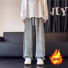扎染灯芯绒男直筒宽松阔腿美式加绒卫裤裤513ACK2670加绒37常规35，男装休闲裤，星座513A