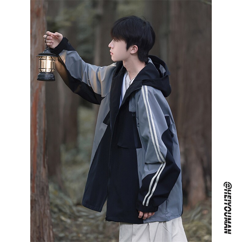 美式复古拼色潮牌宽松休闲百搭男女运动服夹克外套HY397P95控138，男装夹克，电商A102B