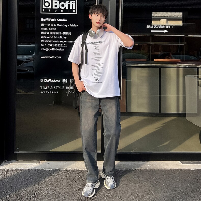 春季垂感复古做旧牛仔裤男直筒宽松阔腿休闲长裤子男潮778-P45,男装牛仔裤,电商A178