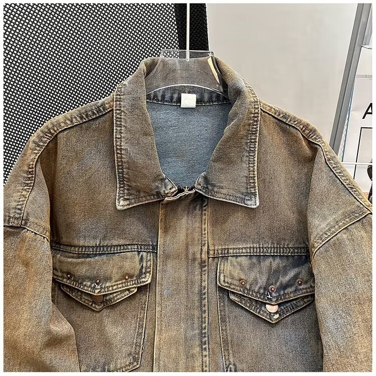 潮牌做旧牛仔夹克男女春秋季美式vintage外套高级感上衣~WT4274,男装夹克,星座601-2