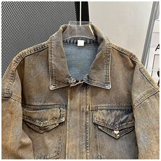 潮牌做旧牛仔夹克男女春秋季美式vintage外套高级感上衣~WT4274，男装夹克，星座601-2