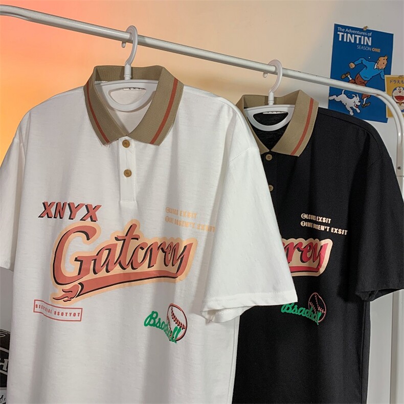 翻领polo衫男短袖夏季ins潮牌港风宽松潮流百搭半袖t恤PL051-32,男装Polo衫,星座308B-1