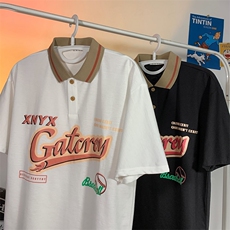 翻领polo衫男短袖夏季ins潮牌港风宽松潮流百搭半袖t恤PL051-32，男装Polo衫，星座308B-1