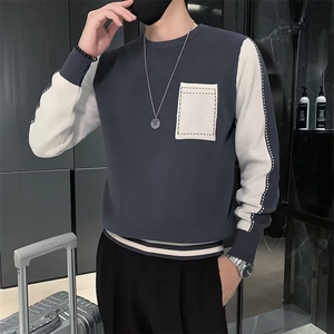 美式街头设计感圆领毛衣男慵懒风休闲针织衫M806P48图片