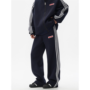 8XL-M条纹撞色开衫新年红卫衣运动套装潮牌运动服校园风TZ114P118图片