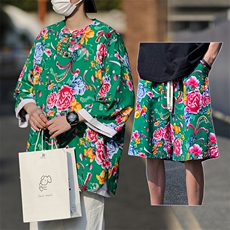 TZHT02男士宽松七分袖半袖东北大花透气凉爽短裤大码套装男女团队，男装休闲套装，星座115A(原星座507）