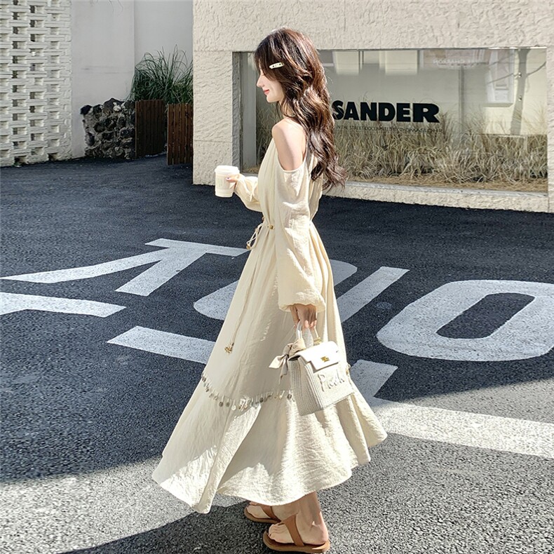 法式复古露肩连衣裙女2025夏季新款RF2C290-6829#-P165-K255,女装连衣裙,蝶眷