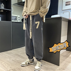 冬季加绒港风欧棉绒拼色直筒休闲裤运动卫裤K8077*P40控68，男装休闲裤，星座227-2