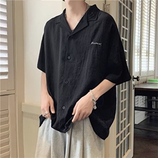 JH2365-P35短袖衬衫夏季薄款宽松冰丝透视衬衣潮牌暗条休闲外套，男装衬衫，电商C233
