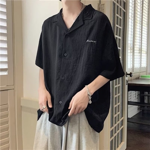 JH2365-P35 短袖衬衫夏季薄款宽松冰丝透视衬衣潮牌暗条休闲外套图片