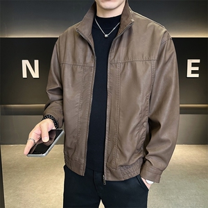 PU皮衣男2025秋款时尚纯色皮夹克外套男上衣休闲B317/5821/P135图片