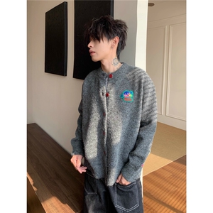 针织开衫男女韩版潮流胸口刺绣帅气2025秋冬ins毛衣MZ860-P58图片