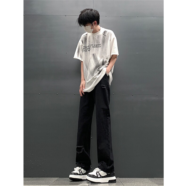 现货夏季显瘦破洞设计感宽松直筒高街薄款休闲牛仔裤K5802-特P35,男装牛仔裤,星座205