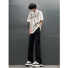 现货夏季显瘦破洞设计感宽松直筒高街薄款休闲牛仔裤K5802-特P35，男装牛仔裤，星座205